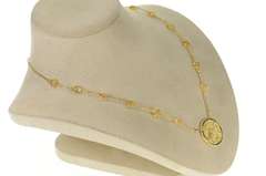 14K Yellow Gold Druzy Quartz Citrine Mesh Chain Statement Necklace