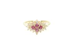 14K Yellow Gold 0.61 Ctw Ruby Diamond Halo Cluster Ring