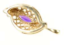 10K Yellow Gold Marquise Amethyst Diamond Lattice Filigree Pendant