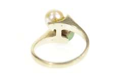 14K White Gold White & Tahitian Pearl Retro Ornate Bypass Ring