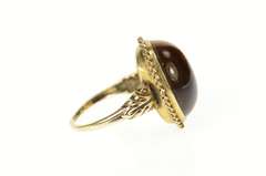 10K Yellow Gold Oval Tiger's Eye Cabochon Ornate Cocktail Ring
