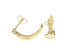 10K Yellow Gold Tri Tone Curved Bar Pattern Semi Hoop Earrings