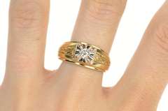 14K Yellow Gold 0.15 Ct Men's Art Deco Diamond Wedding Ring