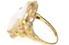 10K Yellow Gold Victorian Carved Shell Cameo Lady Bow Accent Ring