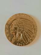 1913 Indian Near Unc US $ 5 Gold Half Eagle