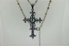 Vintage VCLM Victorian White Beads Cross Necklace