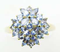 Fancy 14K Multi-Tanzanite Cluster Ring, Size 9.5