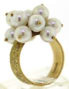 Gorgeous 18kt YG White Pearl Cluster Textured Ring