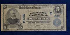 1902 Series National Bank Note Bank Of Pittsburg 5 Dollar Note Circulated