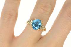 14K Yellow Gold Oval Blue Topaz Diamond Cluster Cocktail Ring