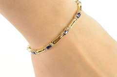 14K Yellow Gold Natural Sapphire Diamond Accent Bar Link Bracelet