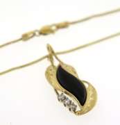 Wonderful 14kt YG Set of Black Onyx Leaf Design Necklace & Earrings