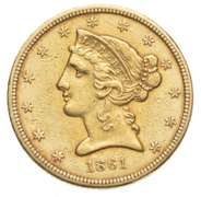 1861 $5.00 Liberty Head Gold Half Eagle