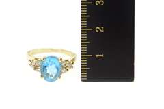 14K Yellow Gold Oval Blue Topaz Diamond Cluster Cocktail Ring