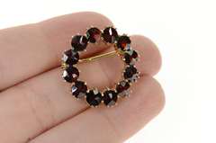 10K Yellow Gold Retro Round Garnet Classic Circle Pin/Brooch