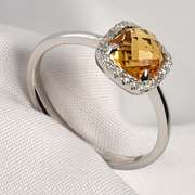 Stylish Citrine & Diamond Ring in 14K WG