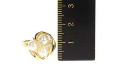 14K Yellow Gold Pearl Cluster Diamond Statement Cocktail Ring
