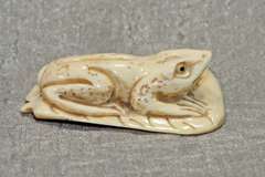 Natural Ivory Netsuke Happy Frog on a Leaf