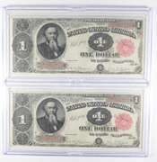 Lot (2) 1891 $1 Treasury Large Size Notes - Consecutive