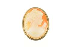 14K Yellow Gold Victorian Ornate Carved Shell Cameo Lady Pendant/Pin