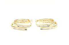 14K Yellow Gold Baguette Diamond Layered Look Oval Hoop Earrings