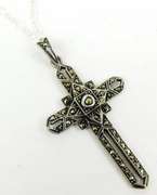 Large Sterling Silver Marcasite Cross & Chain