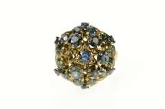 12K Yellow Gold 1960's Ornate Sapphire Round Cluster Cocktail Ring