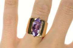 10K Yellow Gold Marquise Amethyst Solitaire Statement Cocktail Ring
