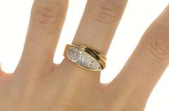 14K Yellow Gold Two Tone Pave Diamond Geometric Statement Ring