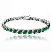 Simulated Emerald Tennis Bracelet with White Topaz Accents in Sterling Silver