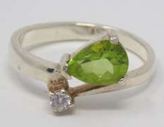 Sterling Silver Peridot & CZ Ring