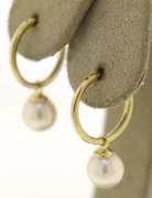 Elegant 14kt Yellow Gold Pearl Dangle Hoop Earrings