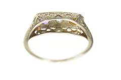 14K White Gold Art Deco Ornate Filigree Diamond Amethyst Ring