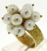 Gorgeous 18kt YG White Pearl Cluster Textured Ring