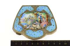 800 Silver Ornate Painted Enamel Art Deco Mirror Compact