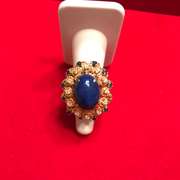 LADIES 18K DIAMOND , SAPPHIRE AND BLUE LAPIS RING / BROOCH