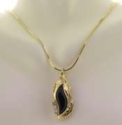 Wonderful 14kt YG Set of Black Onyx Leaf Design Necklace & Earrings