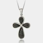 Sterling Silver Black Diamond Accent Ribbon Cross Pendant