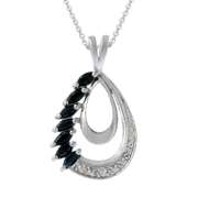 Sterling Silver Diamond Accented Sapphire Teardrop Pendant