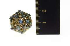 12K Yellow Gold 1960's Ornate Sapphire Round Cluster Cocktail Ring
