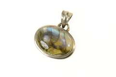 Sterling Silver Oval Labradorite Moonstone Cabochon Pendant