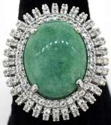 Awesome Massive 10.8CTS Natural Emerald & White Sapphire Ring in Sterling Silver