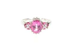 10K White Gold Oval Syn. Pink Sapphire Diamond Accent Ring