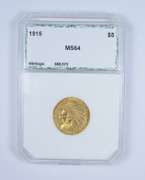 MS64 1915 $5.00 Indian Head Gold Half Eagle - Graded by PCI