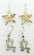 2 Pairs of Sterling Earrings - Frogs & Starfish