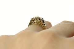 14K White Gold 4.1mm Art Deco Elaborate Engagement Setting Ring