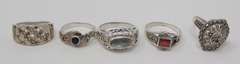Group Lot of 5 Sterling Silver Rings