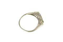 14K White Gold Art Deco Ornate Filigree Diamond Amethyst Ring