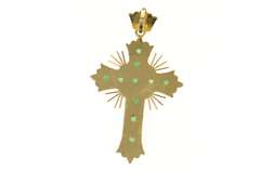 18K Yellow Gold 3.47 Ctw Victorian Natural Emerald Cross Pendant