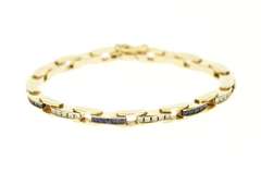 14K Yellow Gold 2.55 Ctw Sapphire Diamond Bar Link Tennis Bracelet